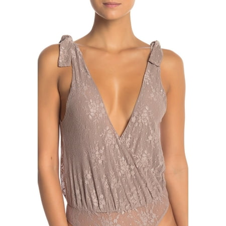 Womens Large Lace Surplice Bodysuit Knit Top L