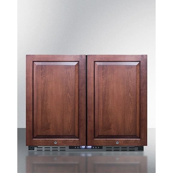 36 Inches wide ADA height frost-free side-by-side undercounter refrigerator-freezer black cabinet, panel-ready doors, and digital controls