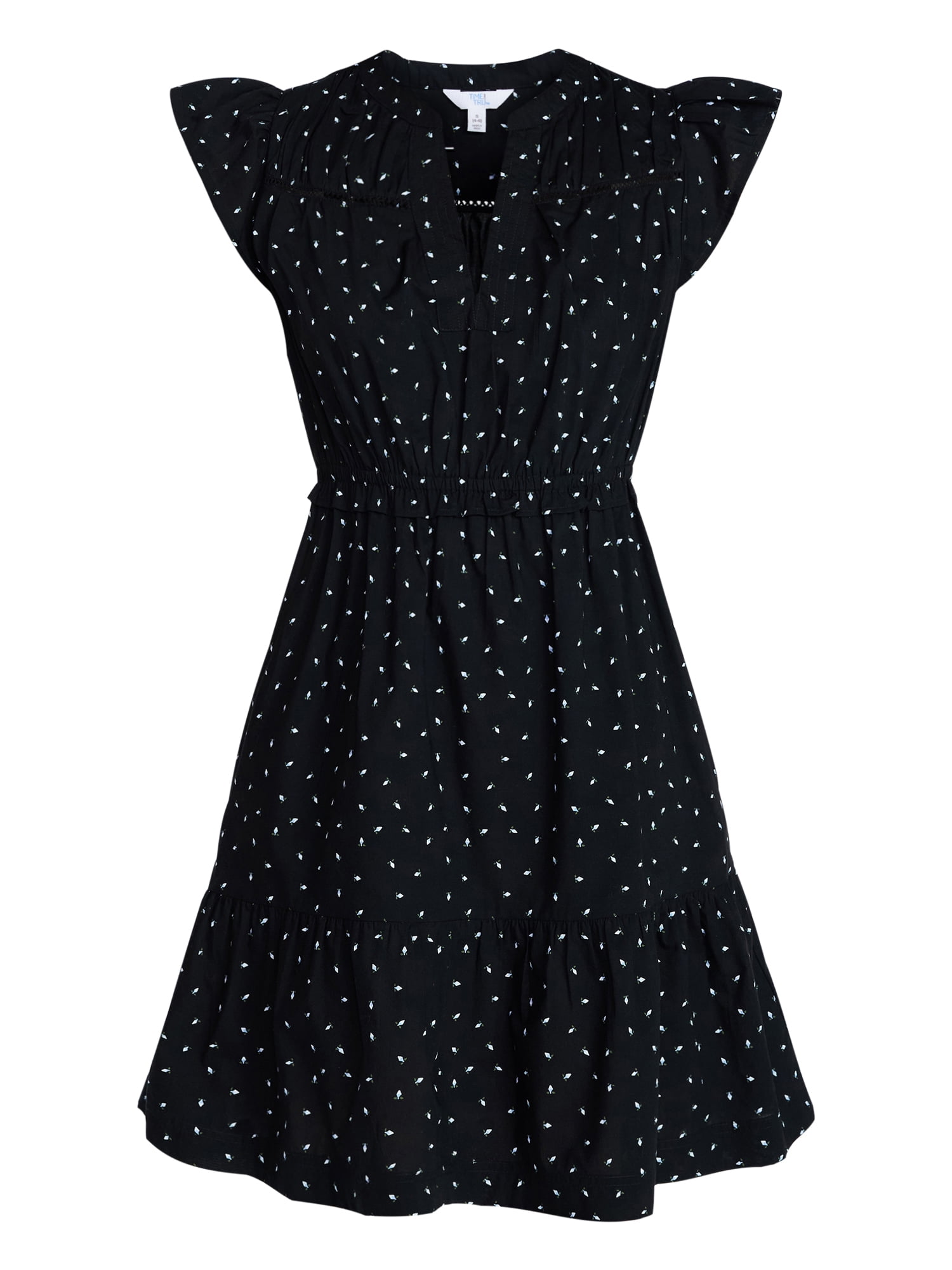 Time and Tru Women's Cotton Flutter Sleeve Mini Dress, Sizes XS-XXXL