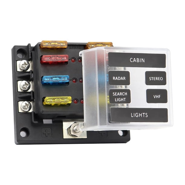 Soporte de bloque de fusibles de caja de fusibles de cuchilla de 6 vías con fusibles para 12V 24V Car Marine Likrtyny Accesorios para autos y motos