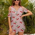 thumbnail image 3 of Cherries Womens Summer V Neck Zipper Top Short Sleeve T Shirt Off Shoulder Top Casual Classy Loose Shirts, 3 of 7
