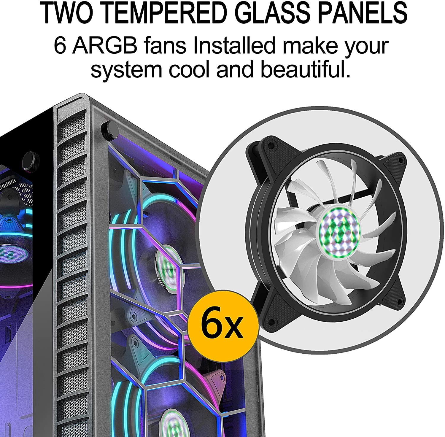 Musetex ATX Mid-Tower Computer Case with USB3.0, Tempered Glass, Black, G05-S6-HB, 6 Count