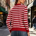 thumbnail image 5 of Fmbrln Womens Lightweight Knitted Cardigans Fashion Casual Long Sleeve V Neck Button Scalloped Edged Open Front Cardigans Soft Comfy Stripe Print Outwear Red 2XL, 5 of 8