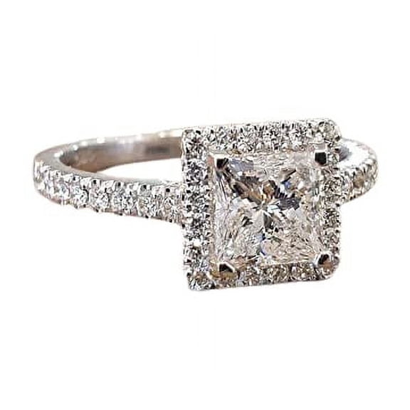 HeartsAndYou 2.2ct Engagement Ring for Women Princess Cut Moissanite Round Accent Halo 18k White Gold over Silver