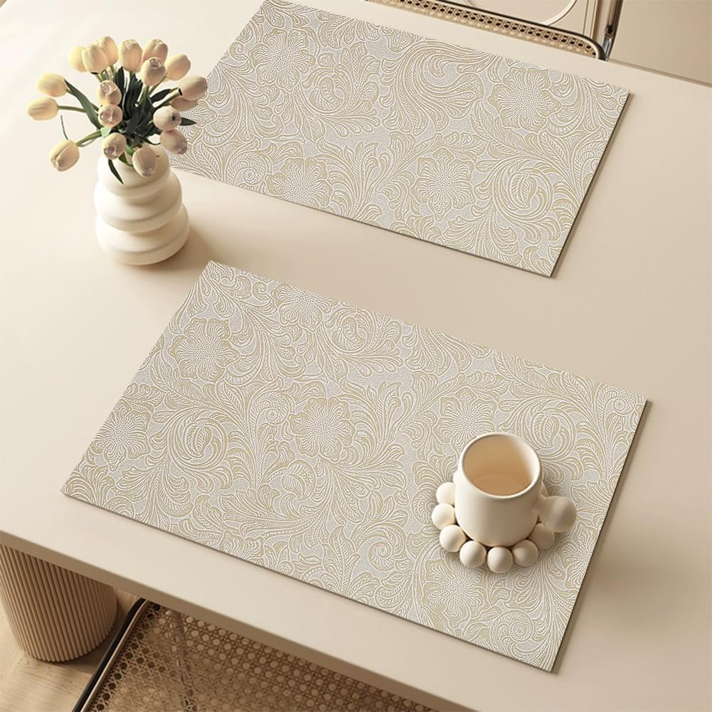 72x55 Inch Faux Leather Fabric 0.5mm Thick Embossed Leather Sheets Vintage Floral Synthetic Repholstery Leather Vinyl Textured Leather Rolls for DIY Sewing Crafts Making Floral White