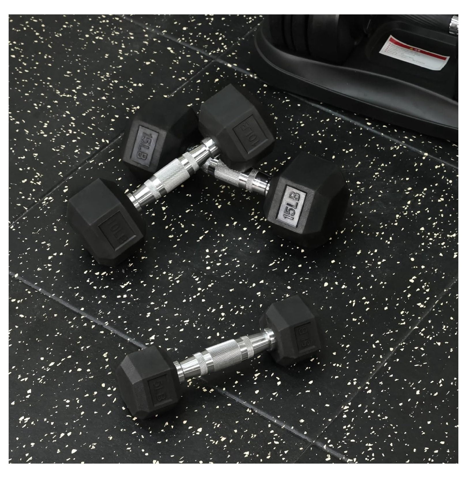 Rubber Encased Hex Dumbbells with Optional Rack, 10 15 20LB Pairs and 5, 10 and 15 Pairs Weight Sets for Home Gym