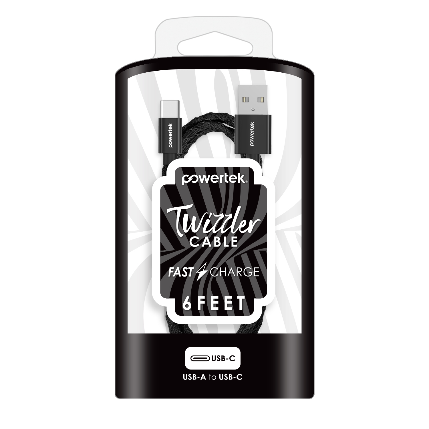 Liquipel Powertek USB-A to USB-C Twizzler Cable - Black
