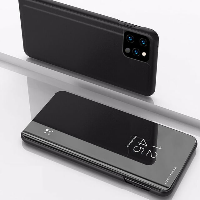 EGNMCR Smart Leather Flip Clear View Mirror Case Cover For 12/12 Pro 6.1in phone ca-se