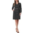 thumbnail image 1 of Camisa de mezclilla INSPIRE CHIC con botones 2023, vestido de cuello con cinturón y bolsillos, talla XL, negro, 1 of 5