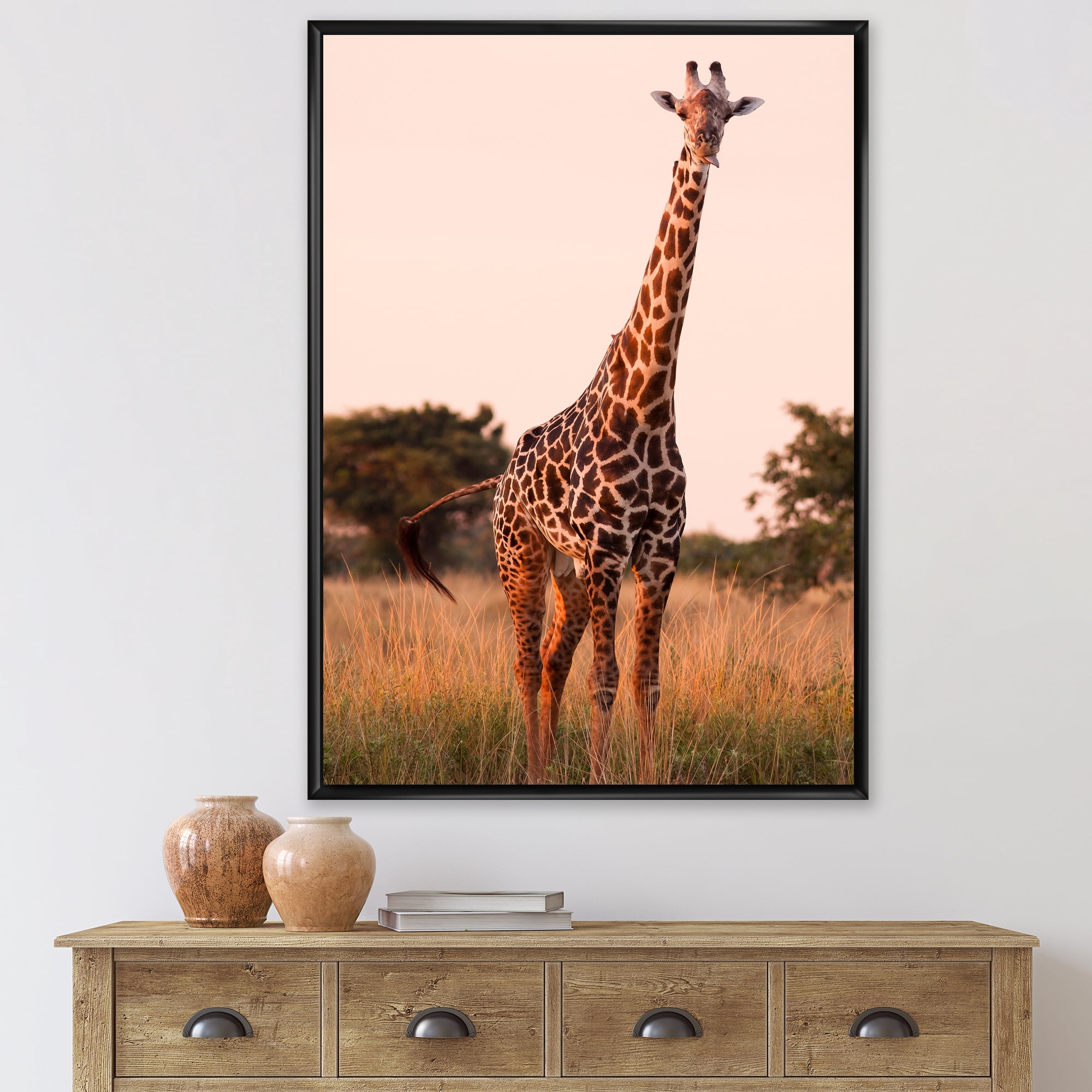 African Giraffe In The Wildlife I 12 in x 20 in Framed Photography Canvas Art Print, by Designart