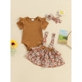 thumbnail image 2 of Bagilaanoe 3Pcs Newborn Baby Girls Overalls Dress Set Short Sleeve Romper Tops + Floral Suspender Skirt + Heaband 3M 6M 12M 18M 24M Infant Casual Clothes, 2 of 8