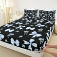 thumbnail image 3 of Feelyou Black Blue Bowknot Ribbon Queen Sheet Sets, Boho Flower Floral Bed Set, 4pcs, 3 of 7