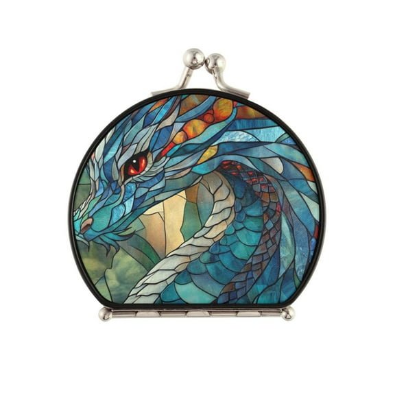 Portable Makeup Mirror Travel Mirror Compact Folding Mirrors Small for Women Beauty Accessories Stained Glass Dragon