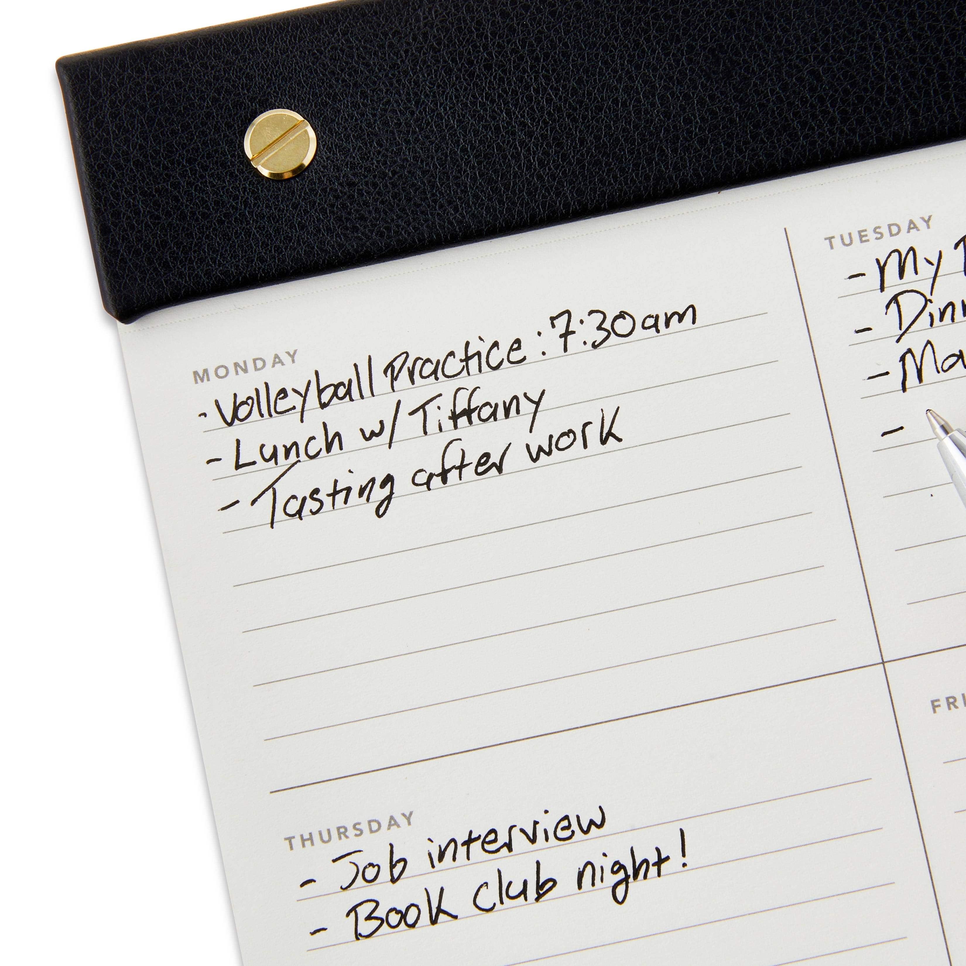 Pen+Gear Weekly Planner Pad, Undated, Rich Black Simulated Leather, 8.5” x 10”, 60 Sheets