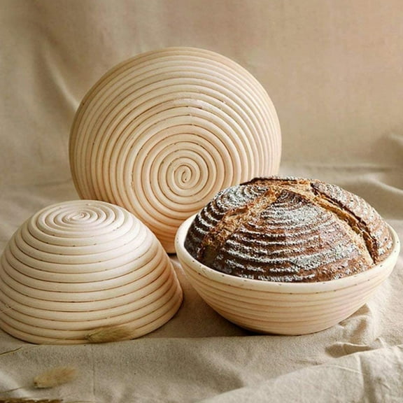 Bread Proofing Baskets Round Rattan Bread Basket Bread Fermentation Bowl with Cloth Cover 1Pcs