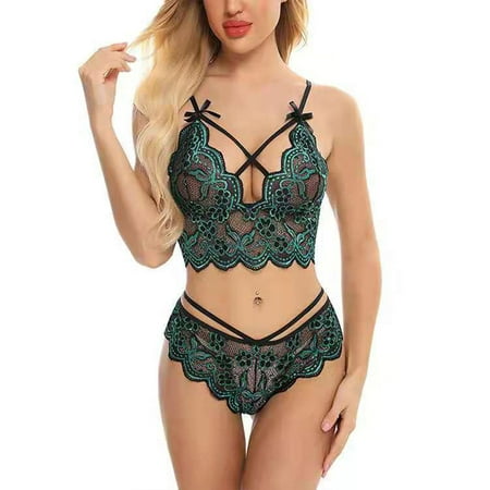 

DYMADE Women Sexy Lace Sleeveless V-Neck Two-piece Lingerie Set