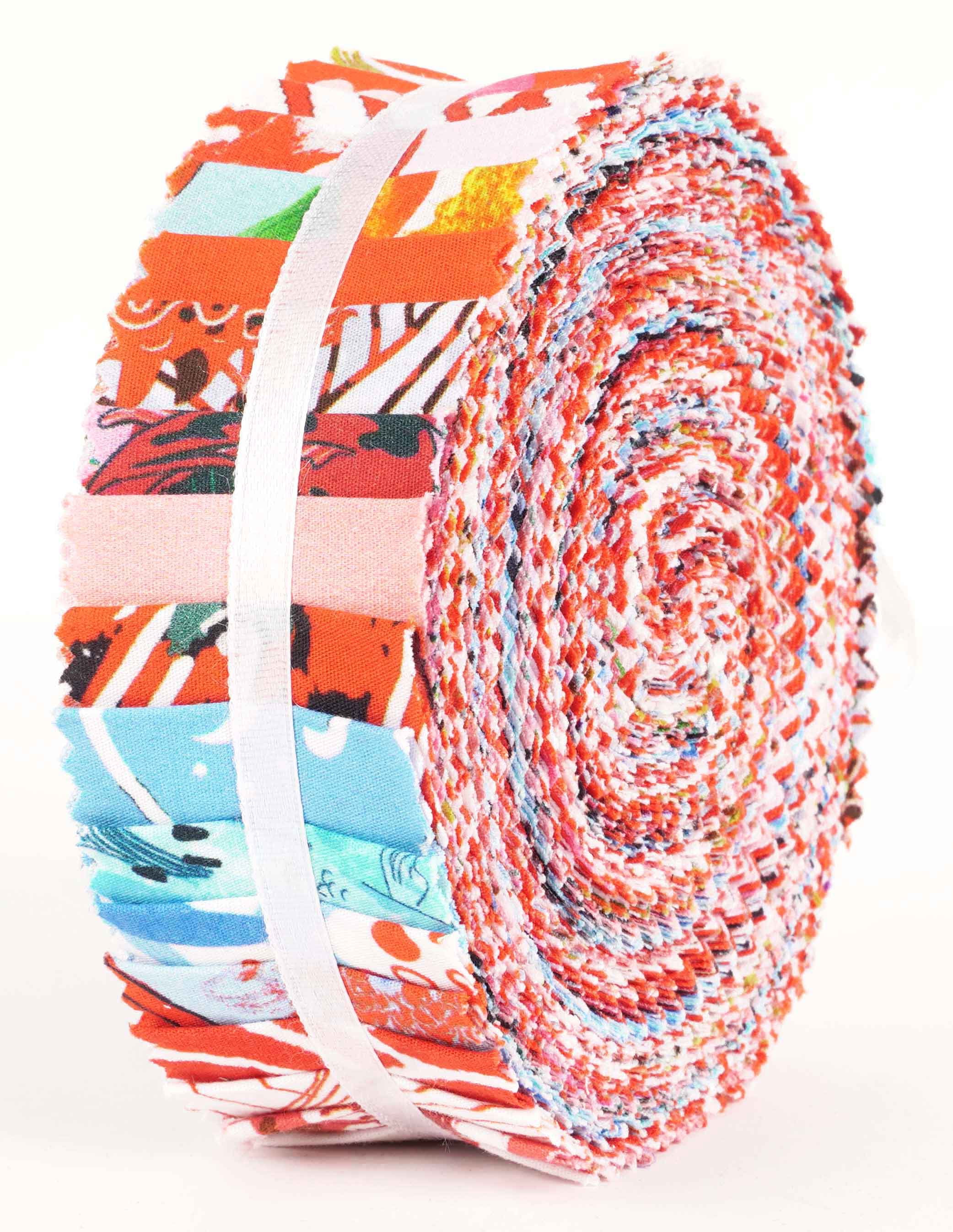 Soimoi 40Pcs Japanese Print Precut Fabrics Strips Roll Up 1.5 inches Cotton Jelly Rolls For Quilting - Red & Blue