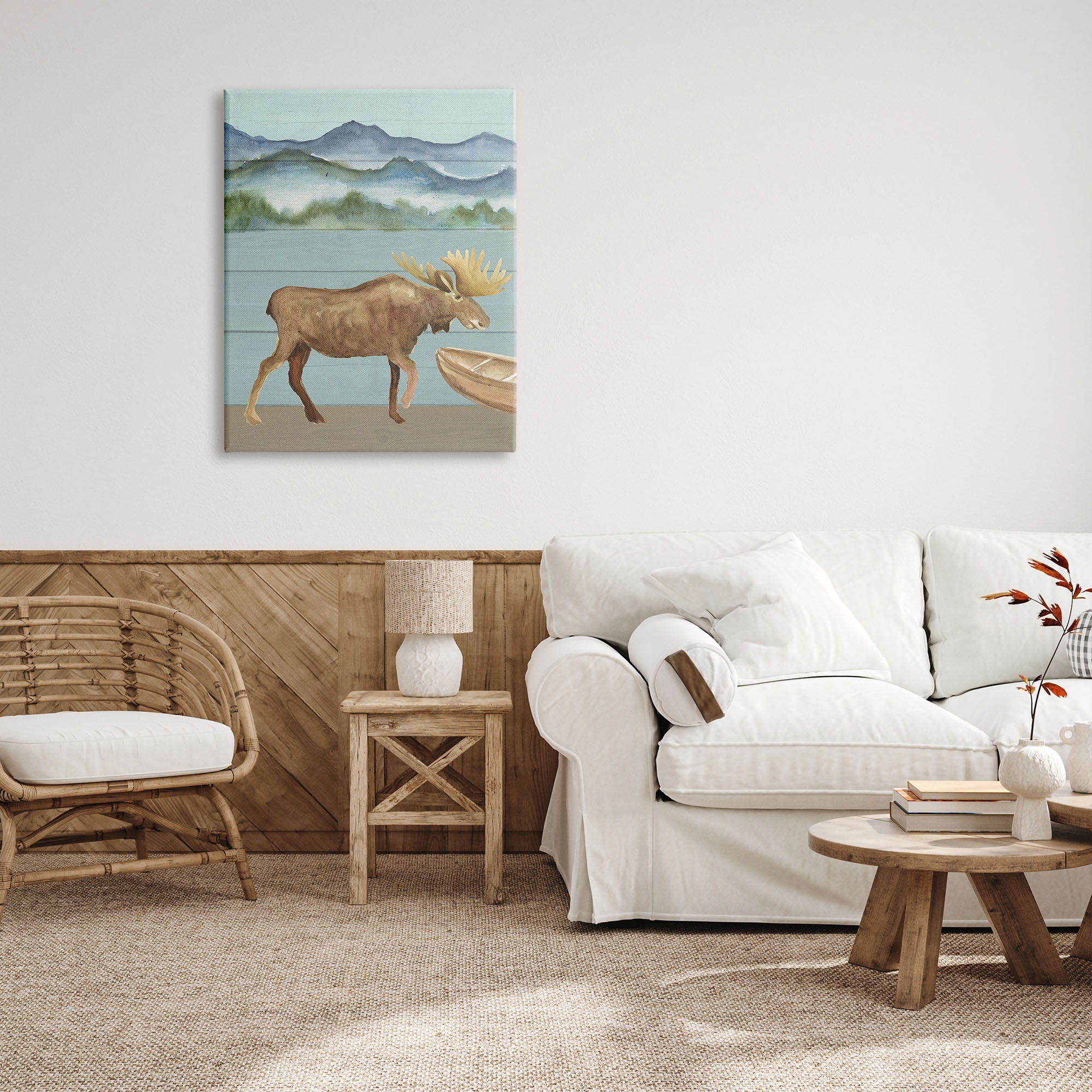 Stupell Industries Rustic Moose at Lake Animals & Insects Painting Gallery Wrapped Canvas Print Wall Art, 30 x 40