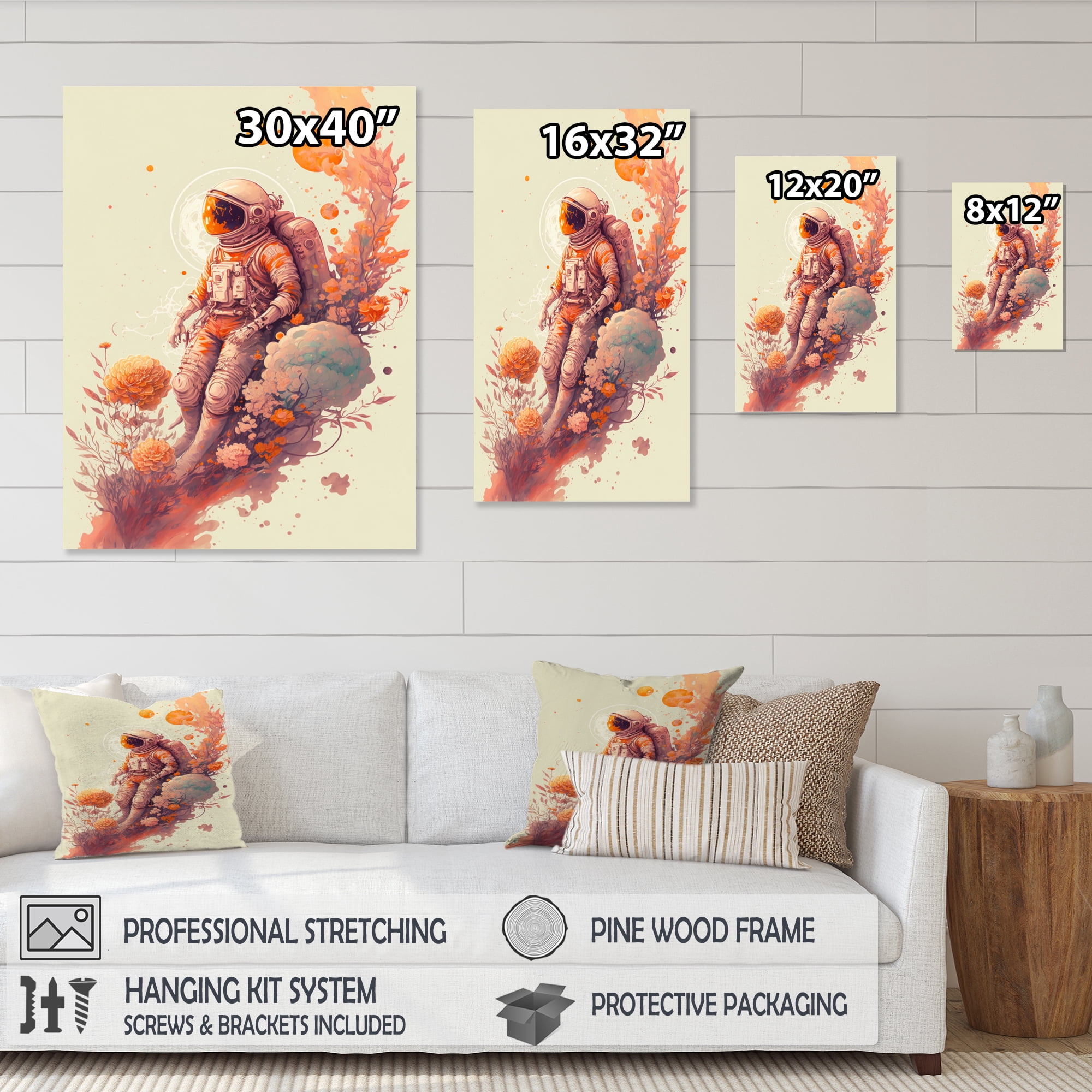 Designart Astronaut Floral Dream III Canvas Wall Art