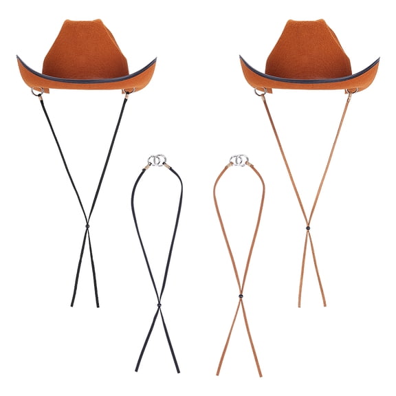 4Pcs 2 Styles Genuine Leather Hat Chin Strap Brown Black Removable Hat Chin Cords with Alloy Spring Gate Rings Real Cowhide Windproof Strap