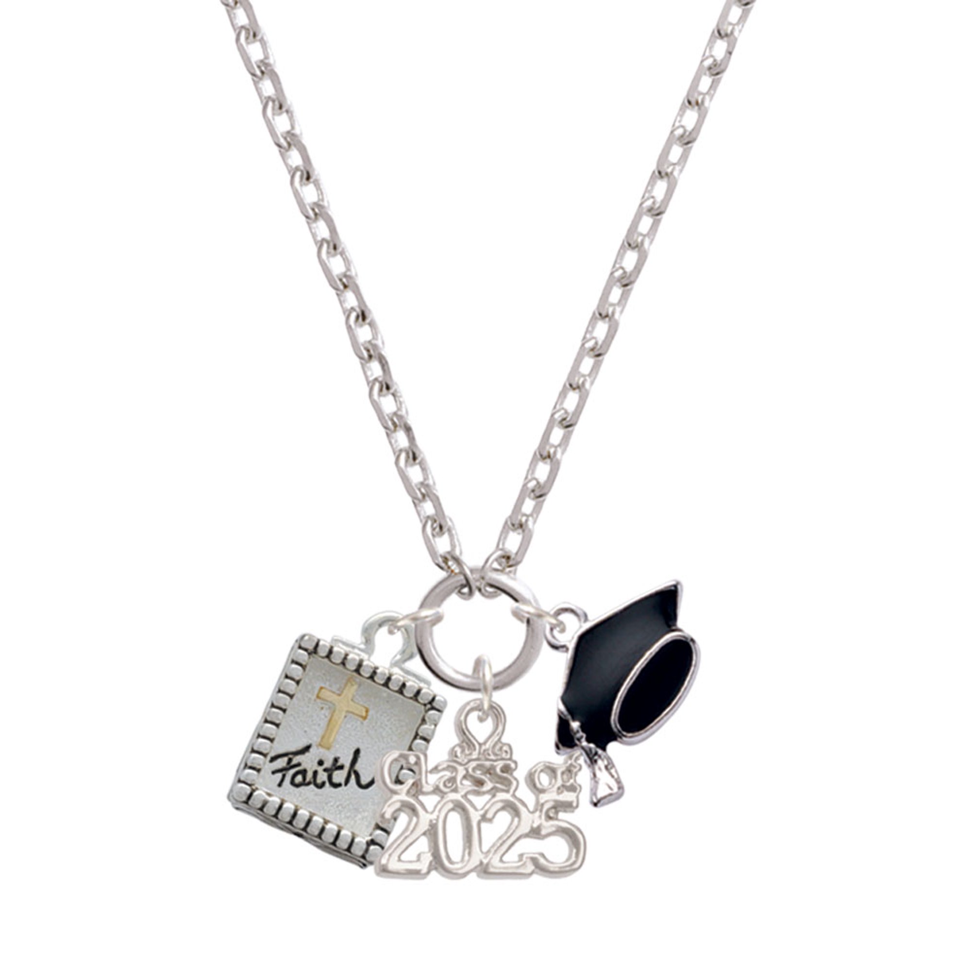 Delight Jewelry Two-tone Shadow Box ''Faith'' with Cross - Silver-tone Class of 2025 Graduation Zoey Necklace, 28"