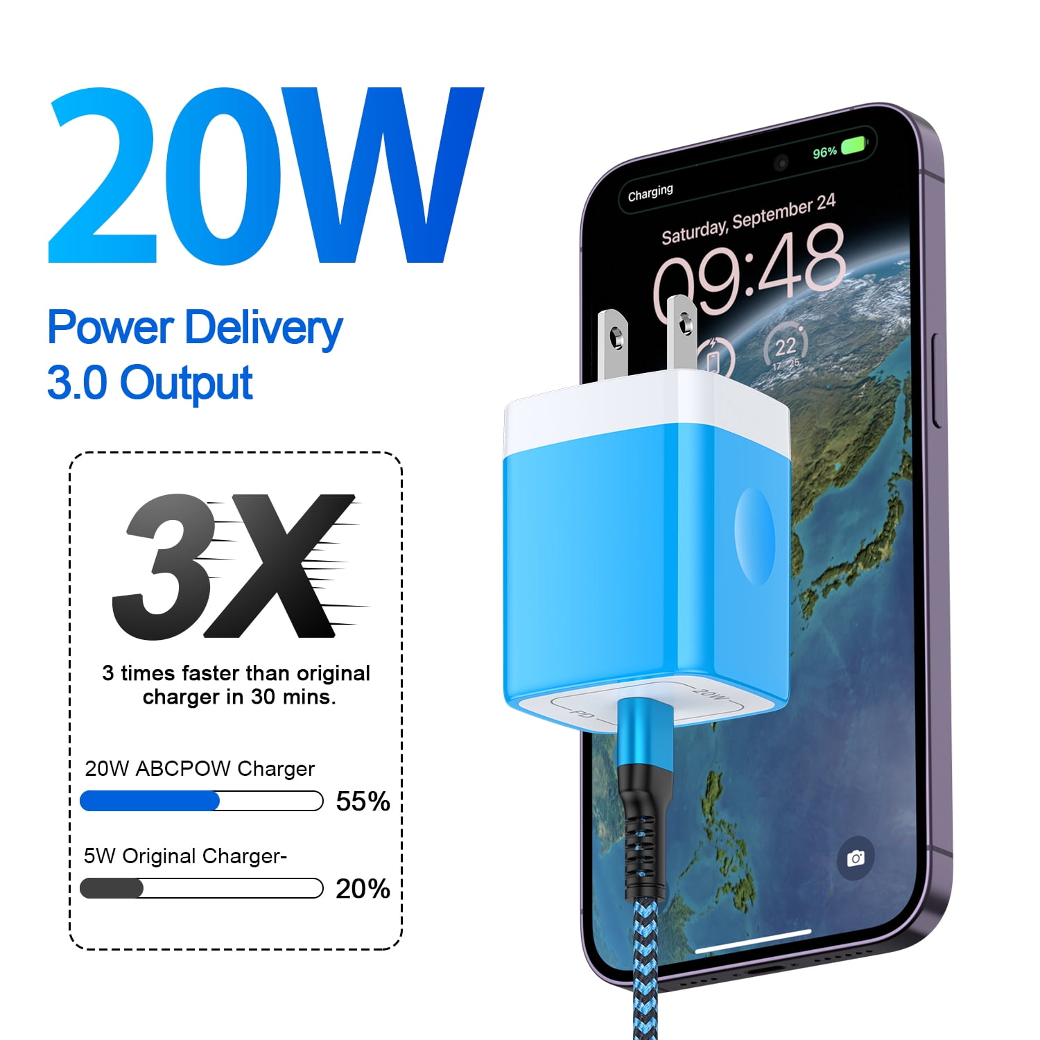 HAOANO USB C Wall Charger Block,2Pack 20W PD Android Type C Charger Block Fast Charging Block USB C Power Adapter w/ 2PCS USB C Charging Cable 6ft Type C Charger Cords Compatible for iPhone 14 13 12