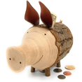 thumbnail image 2 of Wood Piggy Bank - Pig Figurine Coin Holder for Girls & Boys - Wooden Saving Money Box, 2 of 7