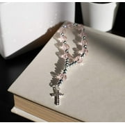 Pink Crystal Rosary Bracelet Rhinestone Cross 12 Pcs/Pack - Baptism Favor Wedding Favor First Communion Favor Quinceanera Party Favor