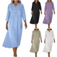 thumbnail image 2 of gakvbuo Summer Linen Dress For Women Maxi Dress Button Down T-Shirt Dress Women's Linen Loose Pocket Quarter Sleeve Long Dress, 2 of 6