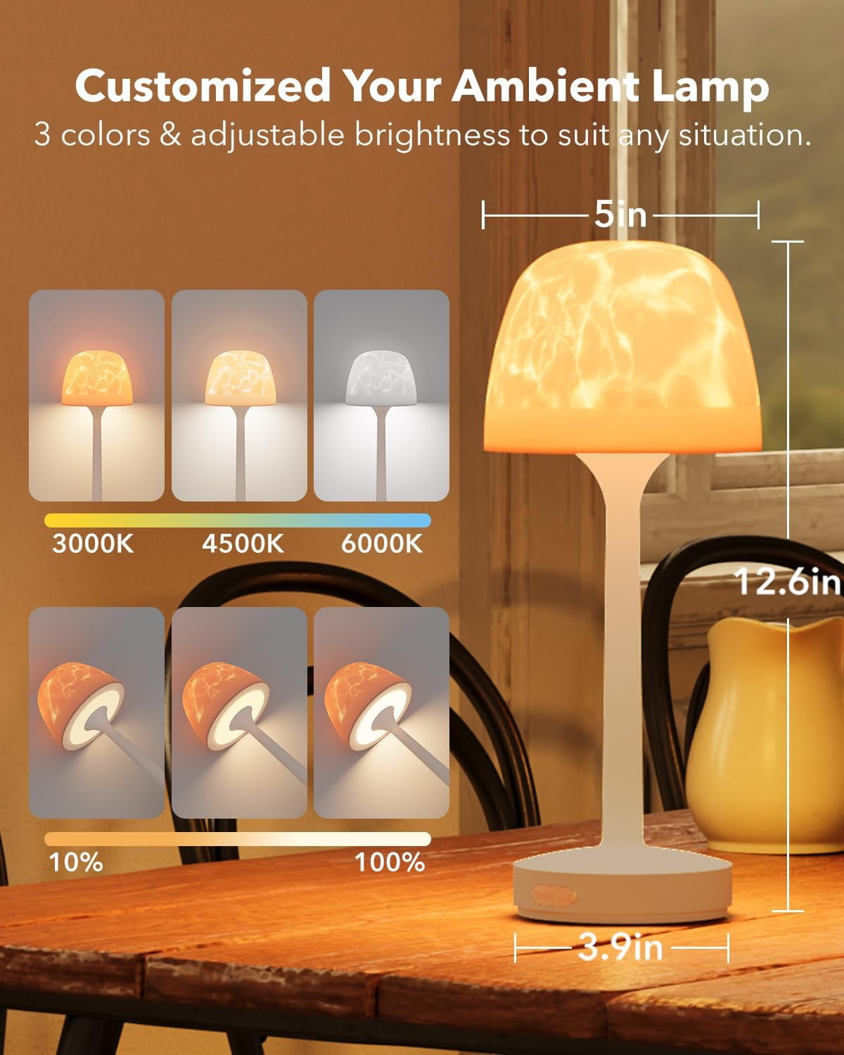 Waterproof Shower Lamp Ocean Wave Projector, Cordless Rechargeable Table Lamp Remote LED for Bathroom Outdoor Patio, RGB Battery Operated Wireless Touch Night Light for Bedroom Kitchen Counter
