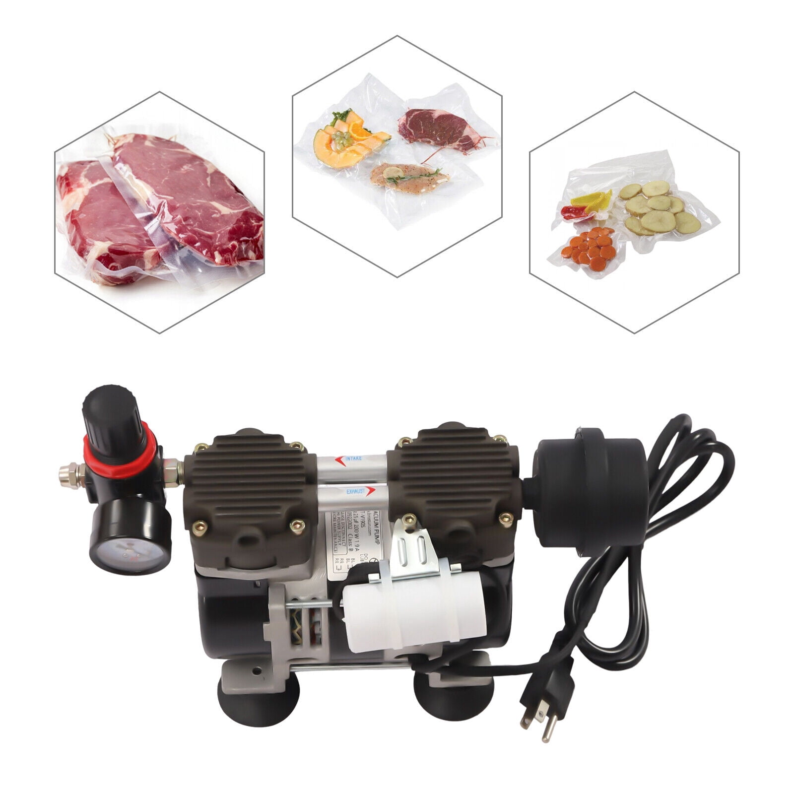 200W Oilless Vacuum Pump Industrial Lab Oil Free Piston Vacuum Pum 60L/min 110V