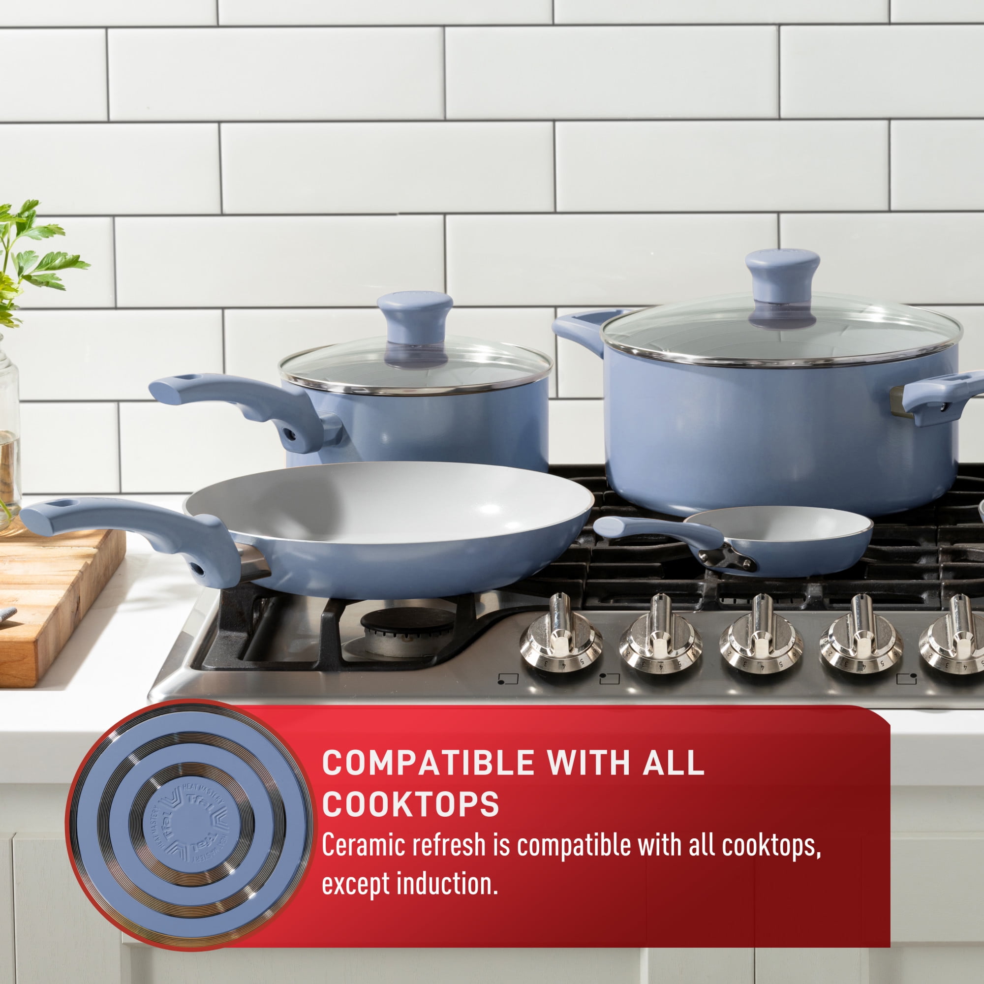 T-fal Ceramic Essential, 12 Piece Cookware Set, Blue, TFAL CERAM
