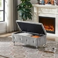 thumbnail image 2 of Ottoman with Storage for Living Room, Upholstered Bed End Stool, Storage Bench with Padded Seat, Flip Top Bench Seat with Safety Hinge, for Living Room, Bedroom, Entryway, Silver Velvet, L0263, 2 of 7