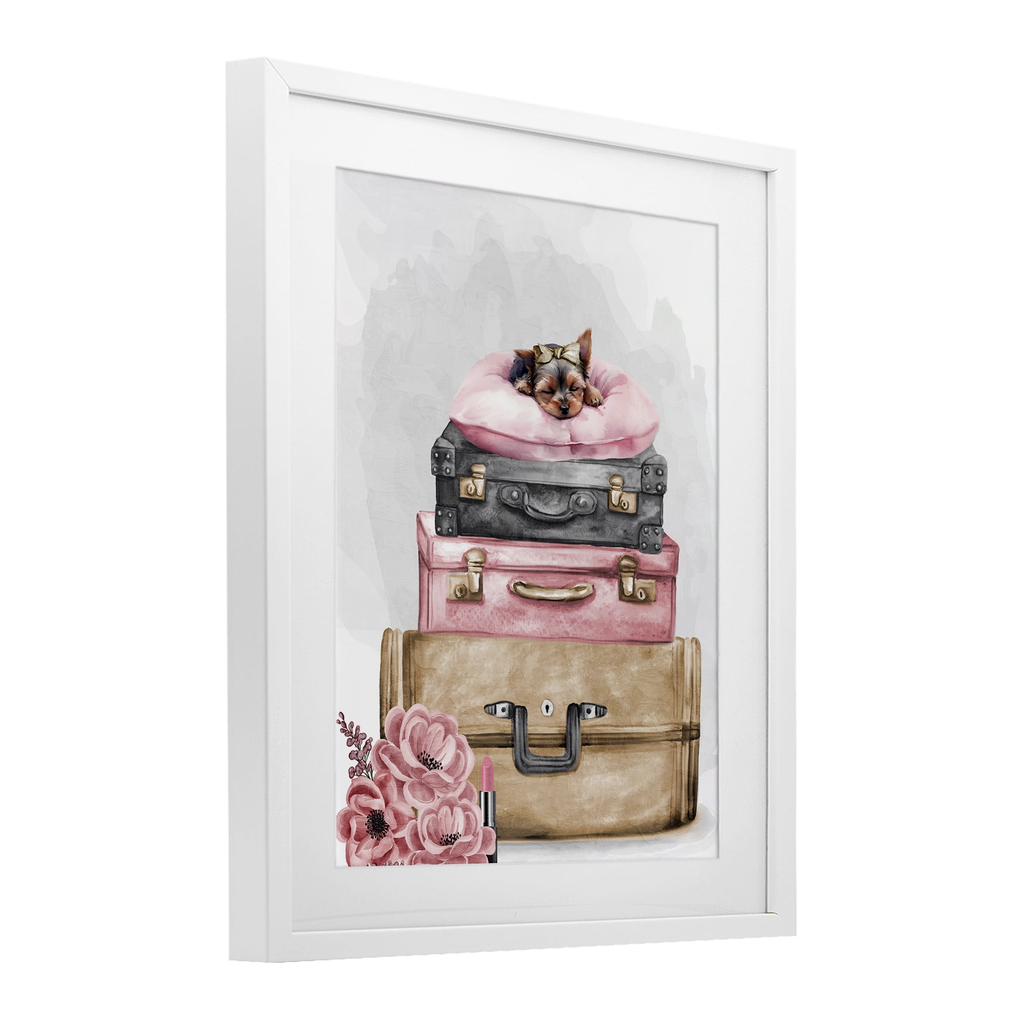 Stupell Industries Sleepy Pup Travel White Framed Print Under Glass, design by Kim Allen