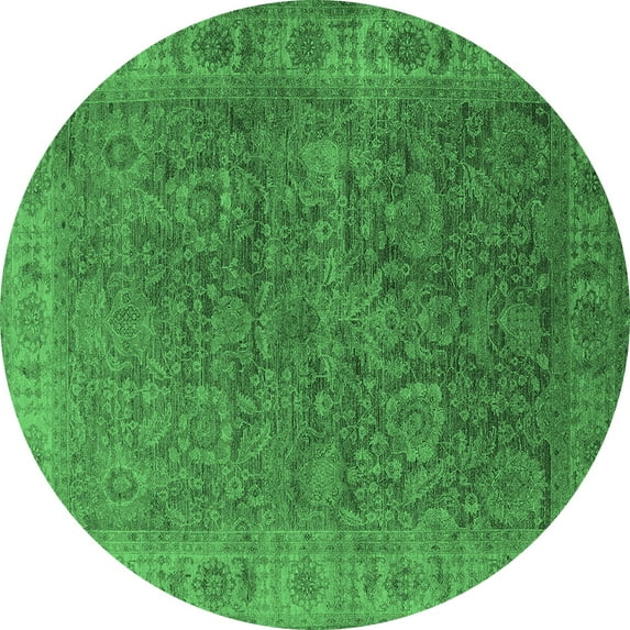 Ahgly Company Indoor Round Oriental Emerald Green Industrial Area Rugs, 4' Round