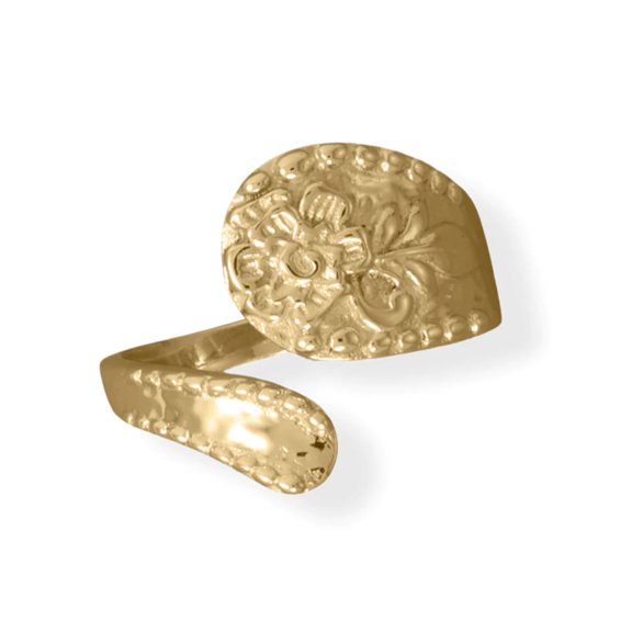 14k Gold-plated Silver Spoon Ring with Floral Design (6)