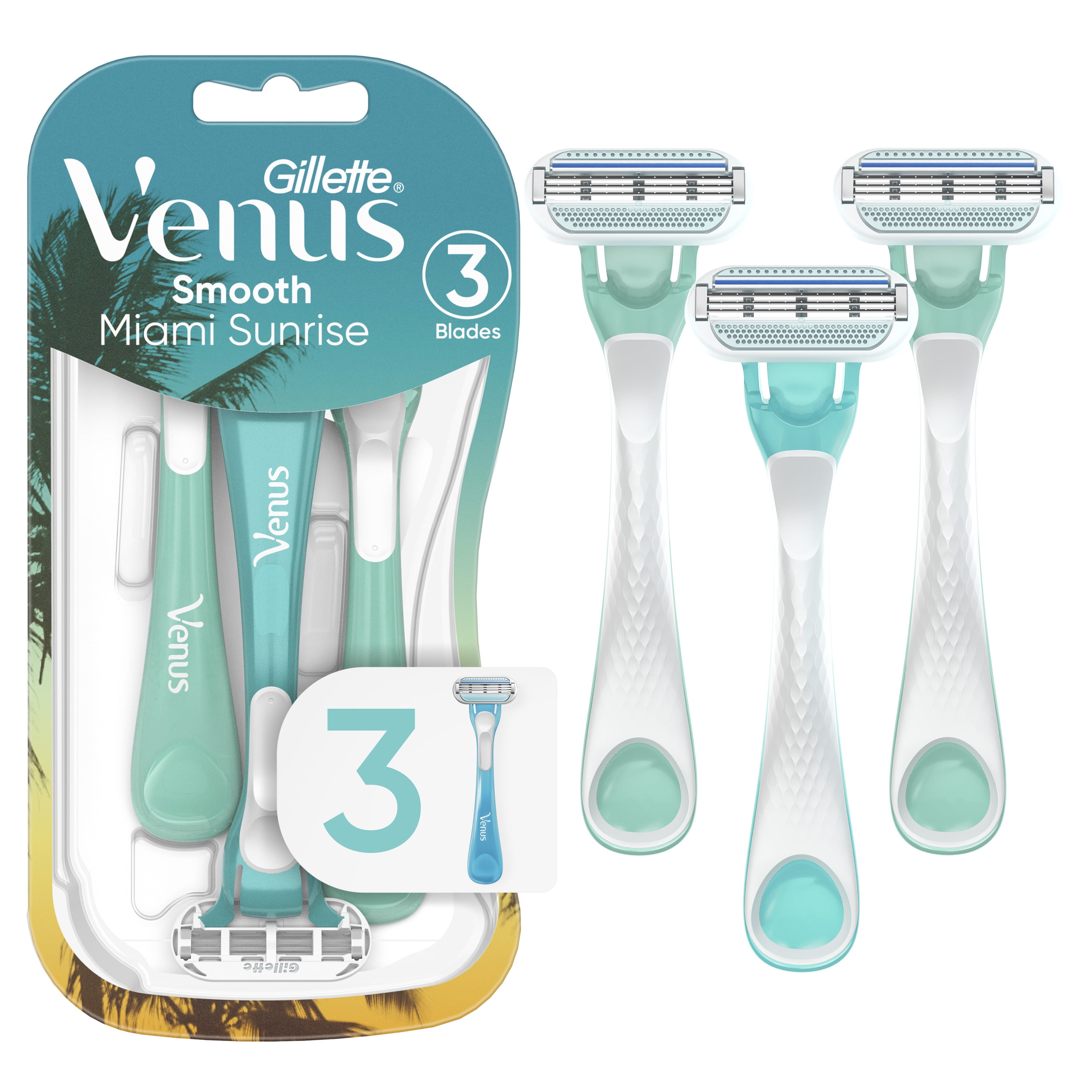 Venus Miami Sunrise Smooth Sensitive, Disposable Women's Razors, 3 ct