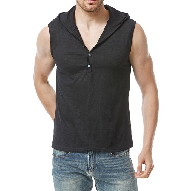 xiaxaixu Men's Summer Sleeveless Hoodies Solid Color Hooded Casual Workout Muscle Button Shirt Tank Tops