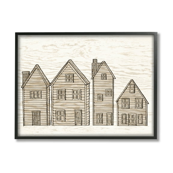 Stupell Industries Varied Neighborhood Houses Art for Kids Painting Black Framed Art Print Wall Art, 14 x 11