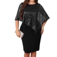 thumbnail image 3 of Laqbezok Women's Plus Size Sequin Patchwork Bodycon Dress, Elegant Asymmetric Overlay Party Gown, Shimmering Capelet Sheath Dress, Cocktail Evening Pencil Dress for Curvy Figures, 3 of 5