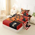thumbnail image 2 of Manfei Retro Patchwork Halloween Print Twin Sheets for All, Black Orange Ghost Cat Bat Bedding, 3 Pieces, 1 Flat Sheet, 1 Fitted Sheet and 1 Pillowcase, 2 of 6