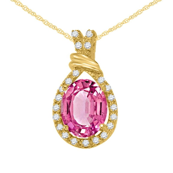 Mauli Jewels Engagement Necklace for Women 1.90 Carat Beautiful Oval Shape Gemstone And Diamond Pendant 4 prongs 10K Yellow Gold With 18'' Rope Chain|Silver Chain