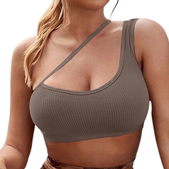 Blmnix Women's Bras High Support Yoga Sports Bra Cotton Bras Bralettes One Shoulder Gray Womens Sports Bras