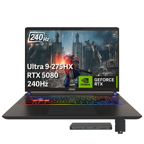 msi Vector 16 HX AI 16" QHD 240Hz Gaming Laptop, Intel Ultra 9 275HX, GeForce RTX 5080, 16GB GDDR7, 16GB DDR5, 2TB Storage (1TB SSD 1TB Docking Station), RGB Backlit Keyboard, Windows 11, Gray