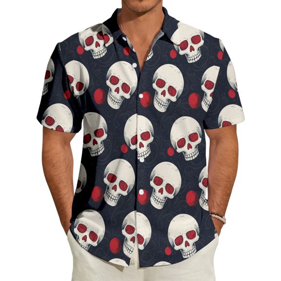 Ankishi Skull Hawaiian Shirts for Men Button Up Fashion Vacation Shirts Short Sleeve Summer Tops for Vacation Everyday Wear