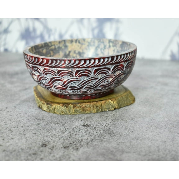 Carved Soapstone Serving,Incense Burner,Cleansing, Burning Sage, Smudge Bowl 5" x 3" -Multipurpose 