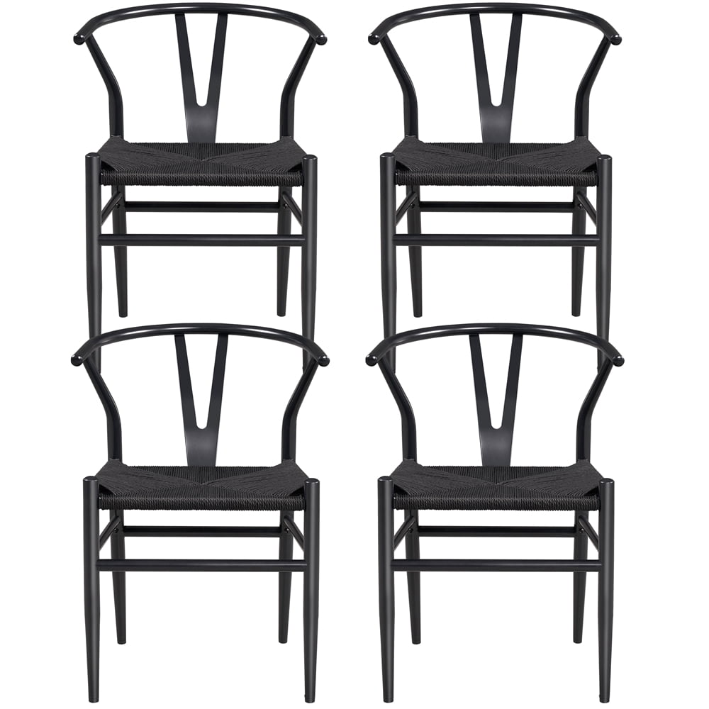 SmileMart 4pcs MidCentury Weave Dining Chairs with Metal Frame for
