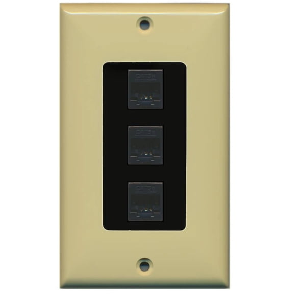 RiteAV Decorative 1 Gang 3 Port Cat5e Wall Plate - Ivory/Black
