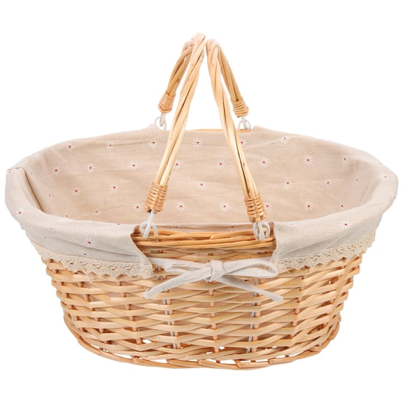 FOXNOVO Handmade Light Brown Woven Basket with Handle for Home Decoration