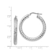 thumbnail image 3 of 14K White Gold 4X25mm Diamond-Cut Round Hoop Earrings (35 X 34) Made In Peru tf1335w, 3 of 5